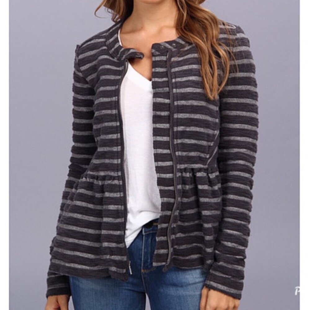 FREE PEOPLE Striped Peplum Textured Jacket